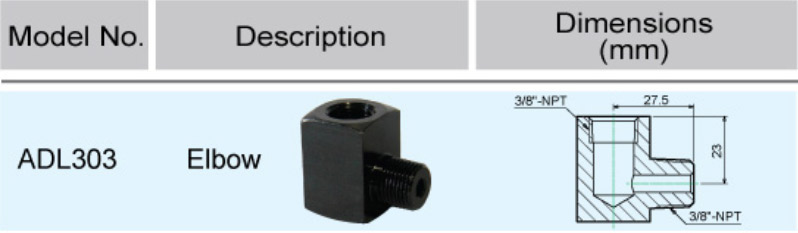 ADL303 Co nối, góc 90 độ, chuẩn ren 3/8in NPT. Powerram Taiwan