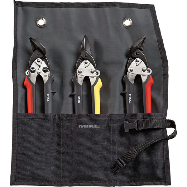 Bộ kéo cắt tôn mini DSET15, gồm 3 cây cắt thẳng, bo trái, bo phải, túi đựng