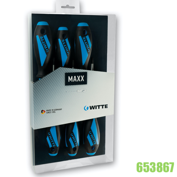 Bộ tuốc nơ vít 6 cây thân lục lăng WITTE 653867, 2 bake 4 dẹt