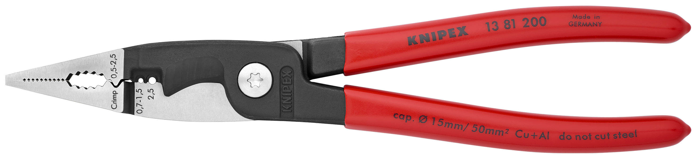 KNIPEX 13 81 200 SB Pliers for Electrical Installation 200 mm black atramentized with plastic coating polished