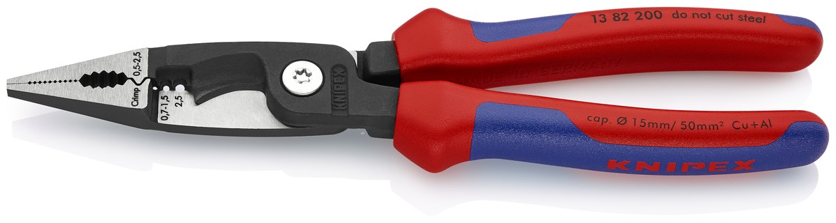 KNIPEX 13 82 200 Pliers for Electrical Installation 200 mm black atramentized with comfort handles polished