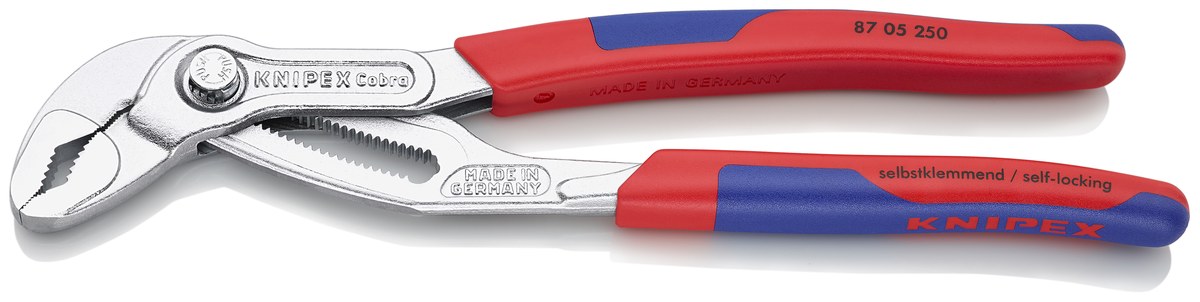 KNIPEX 87 05 250 Cobra® High-Tech Water Pump Pliers 250 mm chrome-plated with slim multi-component grips chrome-plated