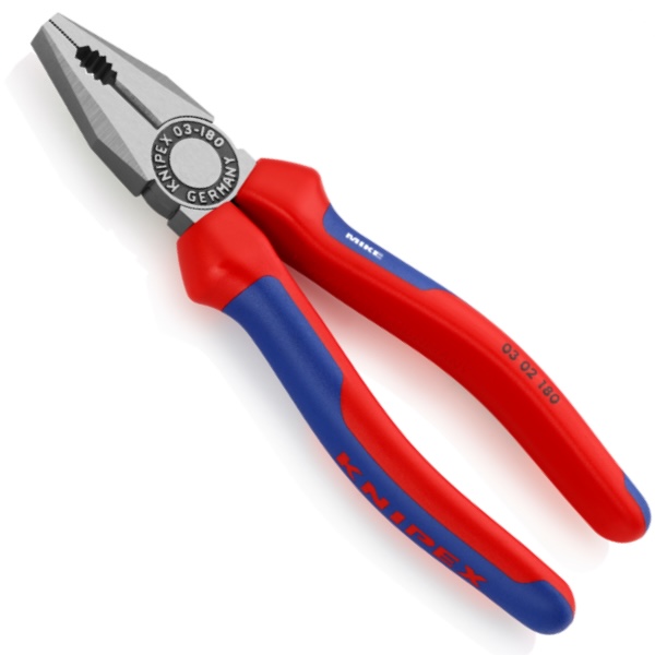 Kìm đa năng KNIPEX 03 02 180, đầu kìm tôi đen, mài 2 mặt, cán bọc nhựa 2 thành phần