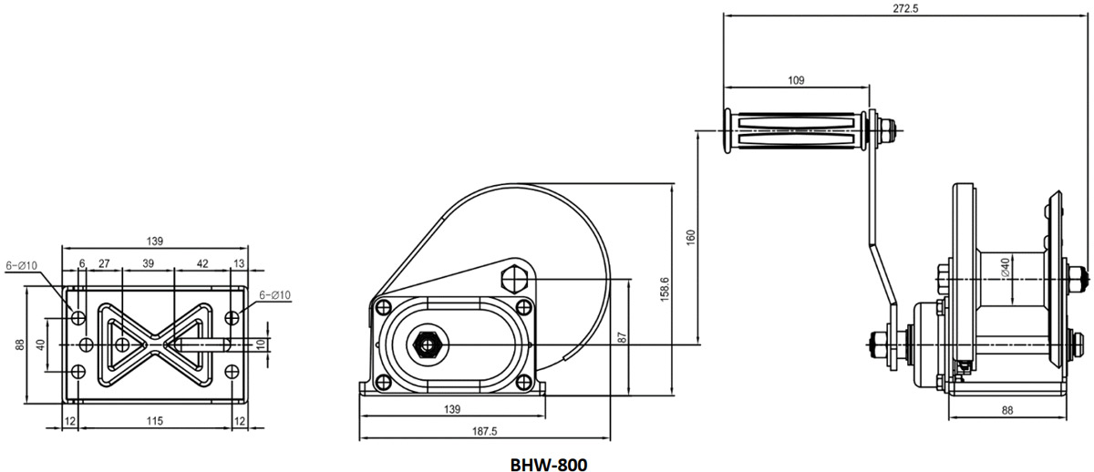 BHW-0800 Tời quay tay tải trọng 360kg dùng cáp 4-5mm dài 36m Tiger Lifting
