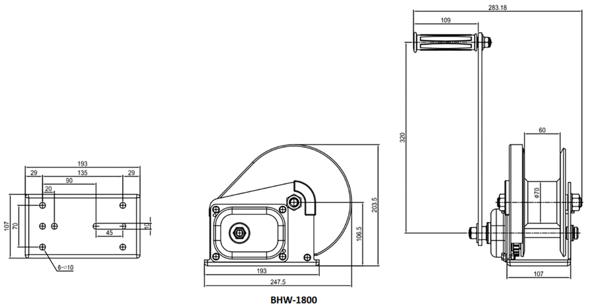 BHW-1800 Tời quay tay tải trọng 800kg dùng cáp 6mm dài 24m Tiger Lifting