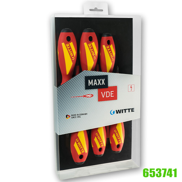 Bộ tua vít cách điện 1000V 653741, gồm 5 cây Maxx VDE sản xuất tại Đức