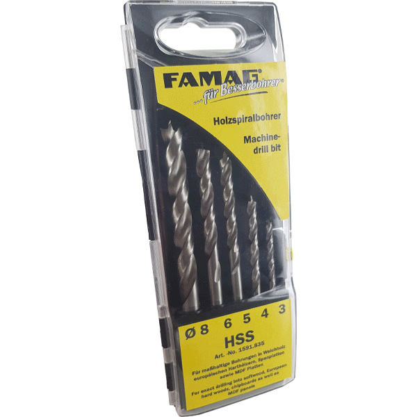 Bộ mũi khoan gỗ 5 chi tiết FAMAG 1591.835, bằng thép gió HSS-G