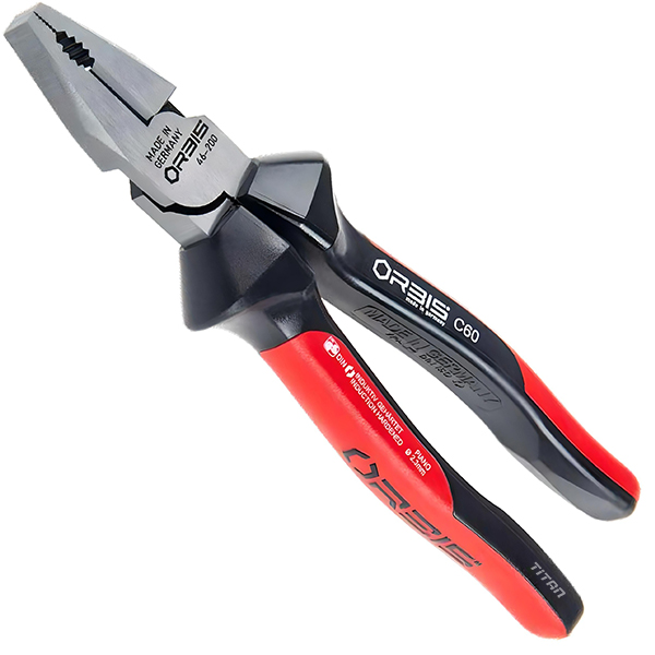 Kìm đa năng 8 inch, mặt cạnh đen mặt bóng, cán đen - đỏ